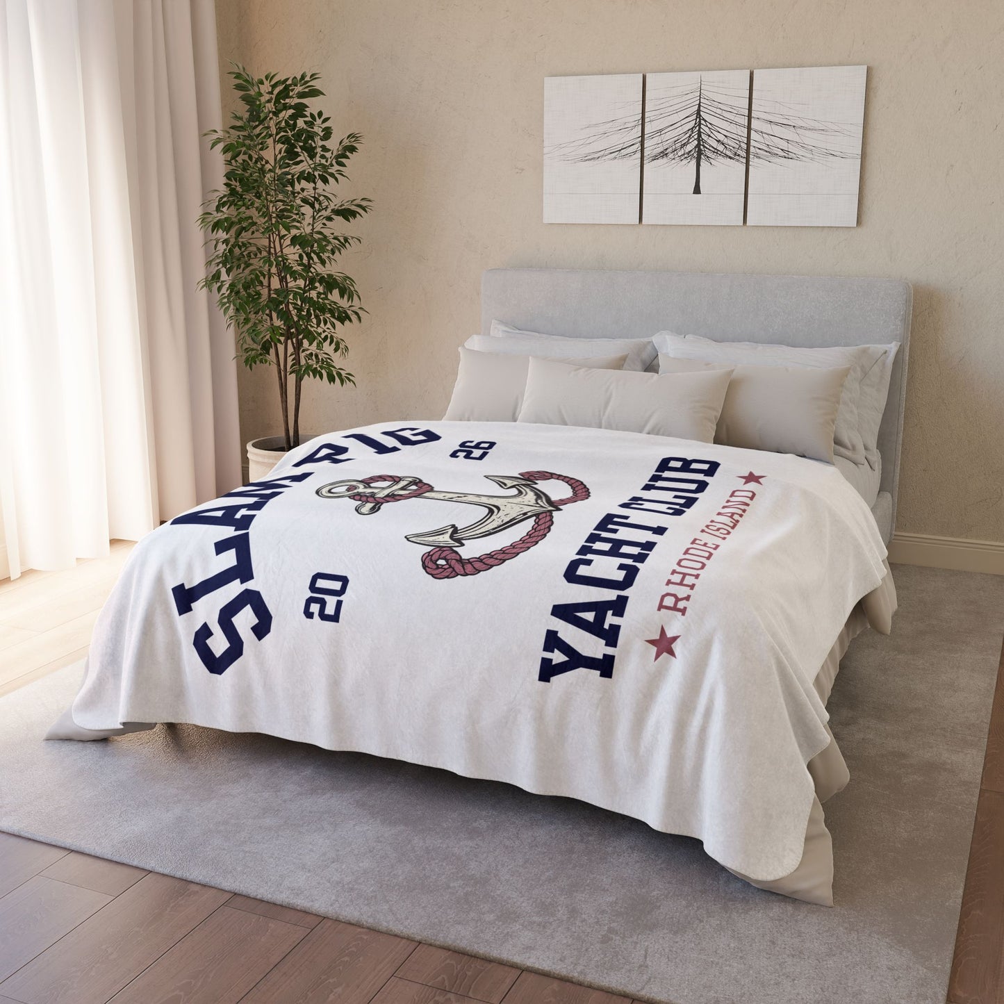 Slam Pig Yacht Club Sherpa Fleece Blanket, Coastal Throw Blanket, Nautical Blanket, Boat Blanket, Beach House Decor, Gift | RHORI