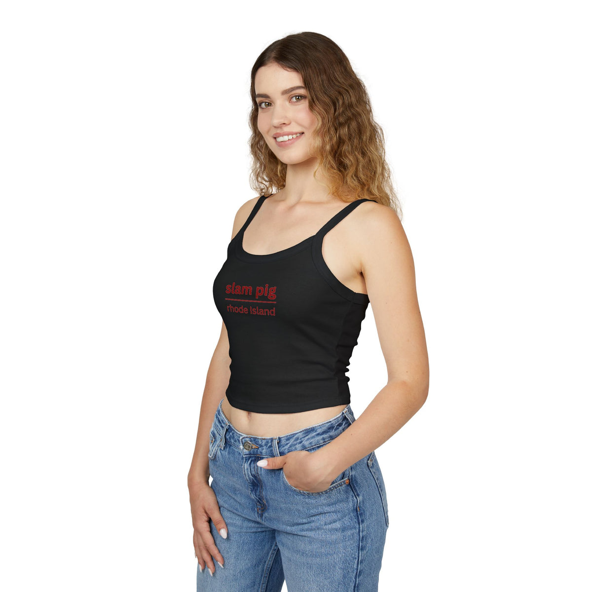 Slam Pig Rhode Island Y2K Baby Tee | Ironic Reality TV Slogan Crop Top | Trendy Red Text Graphic Tee