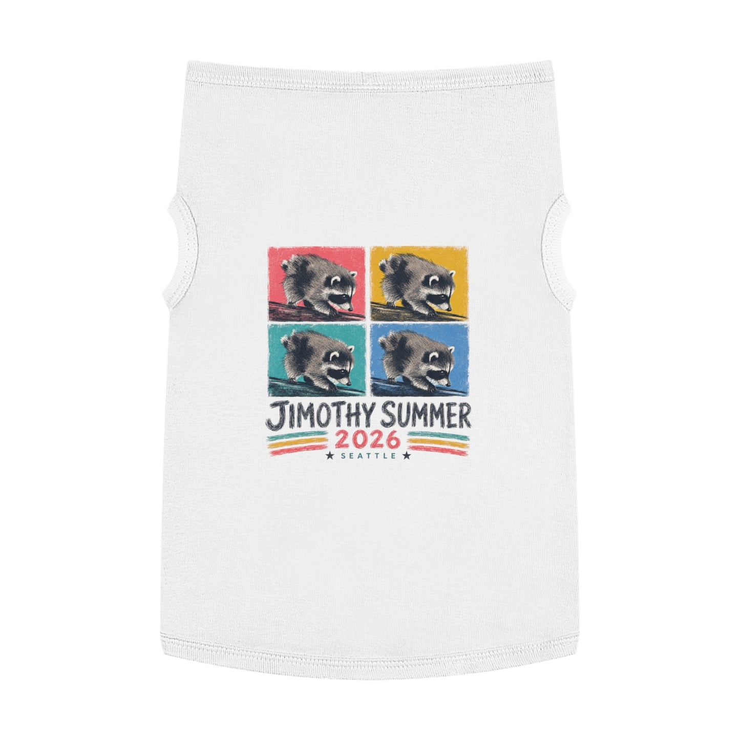 Jimothy Summer 2026 Pet Shirt, Seattle Raccoon Dog Tee, Funny Summer Pet Shirt, Retro Pop Art Cat & Dog Shirt, PNW Pet Apparel