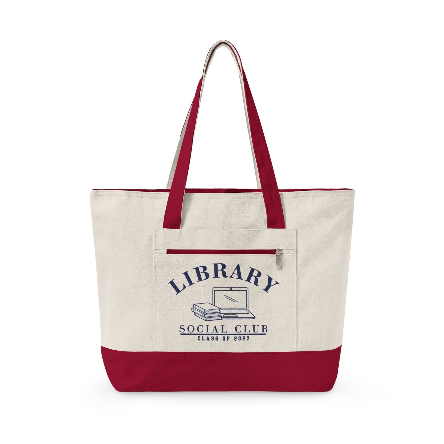 Class of 2027, Library Social Club Canvas Tote Bag, Zippered Book Lover Gift for Readers | Back to School | Personalize it!