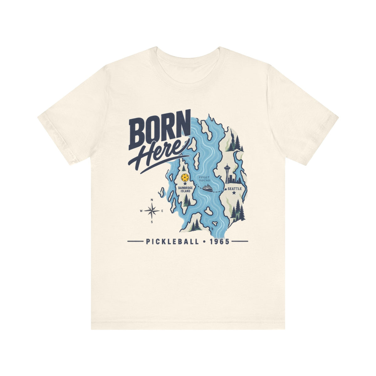 Born Here Bainbridge Island Pickleball 1965 Unisex Tee