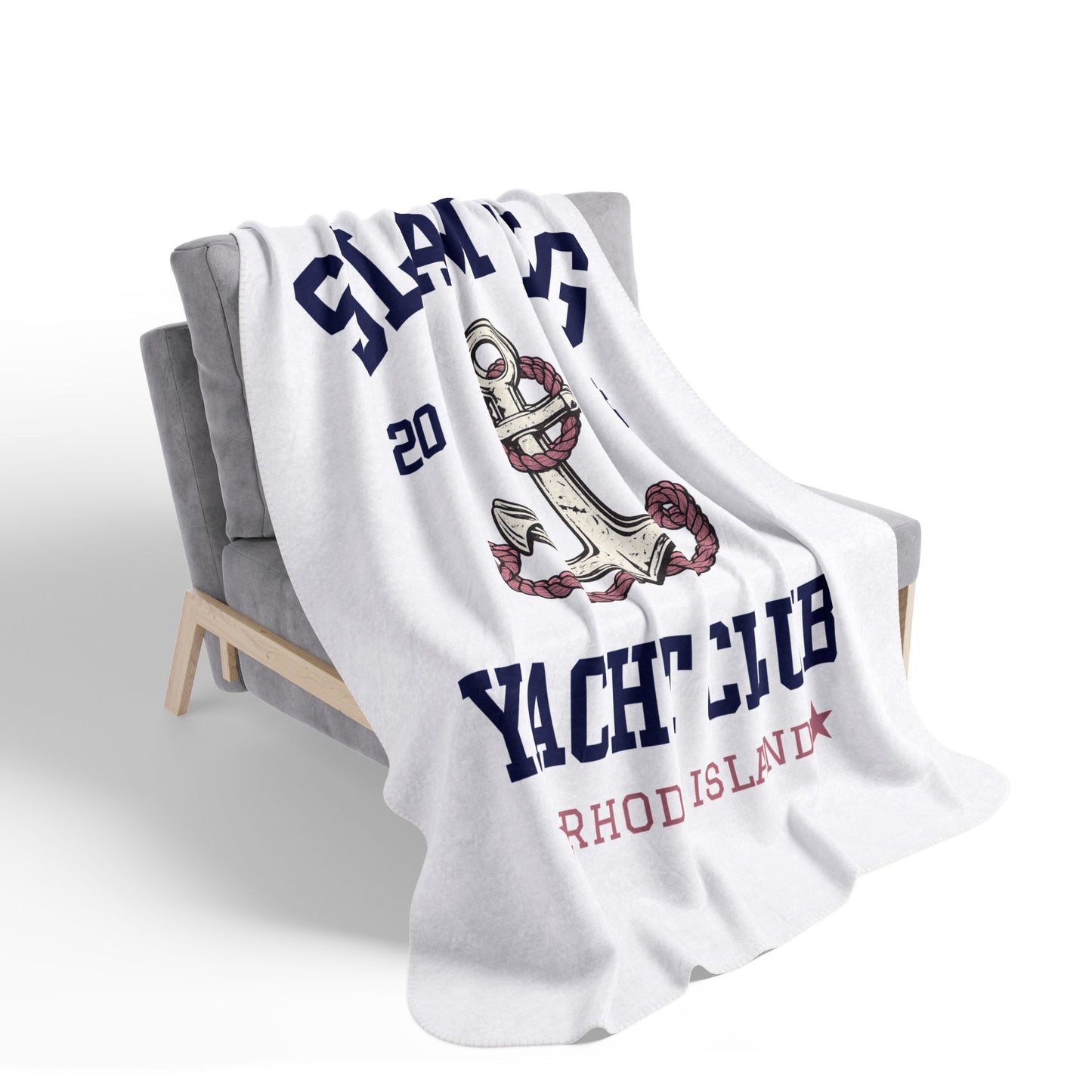 Slam Pig Yacht Club Sherpa Fleece Blanket, Coastal Throw Blanket, Nautical Blanket, Boat Blanket, Beach House Decor, Gift | RHORI