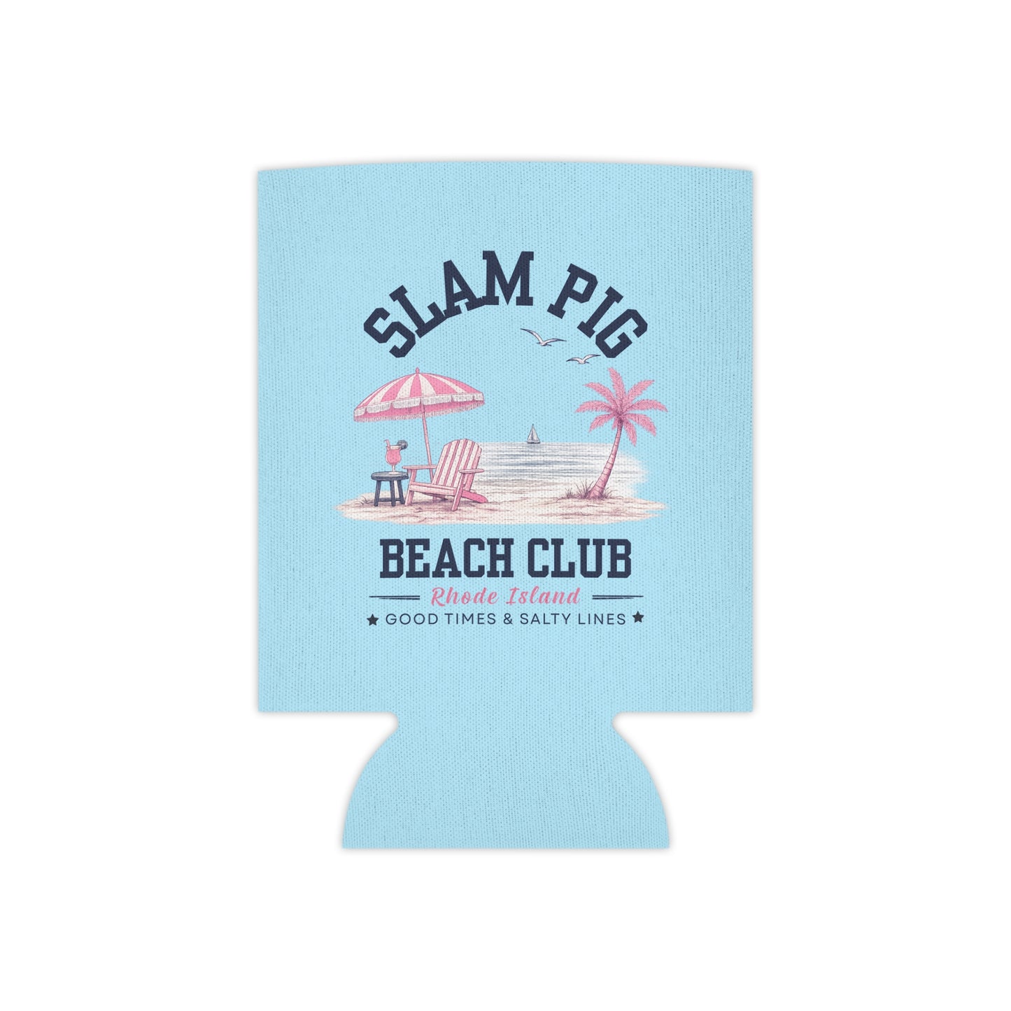 Slam Pig Beach Club Can Cooler, Rhode Island Drink Cooler, Beach Lover Gift, Slim & Regular Can Cooler, Coastal Summer Gift