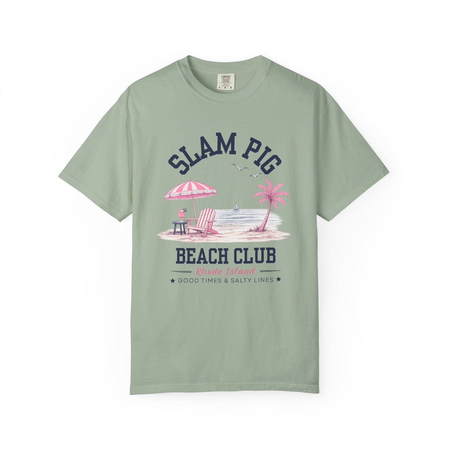 Slam Pig Beach Club Shirt, Rhode Island Beach Tee, Coastal Summer Shirt, Comfort Colors Chambray Graphic Tee, Nautical Gift, RHORI