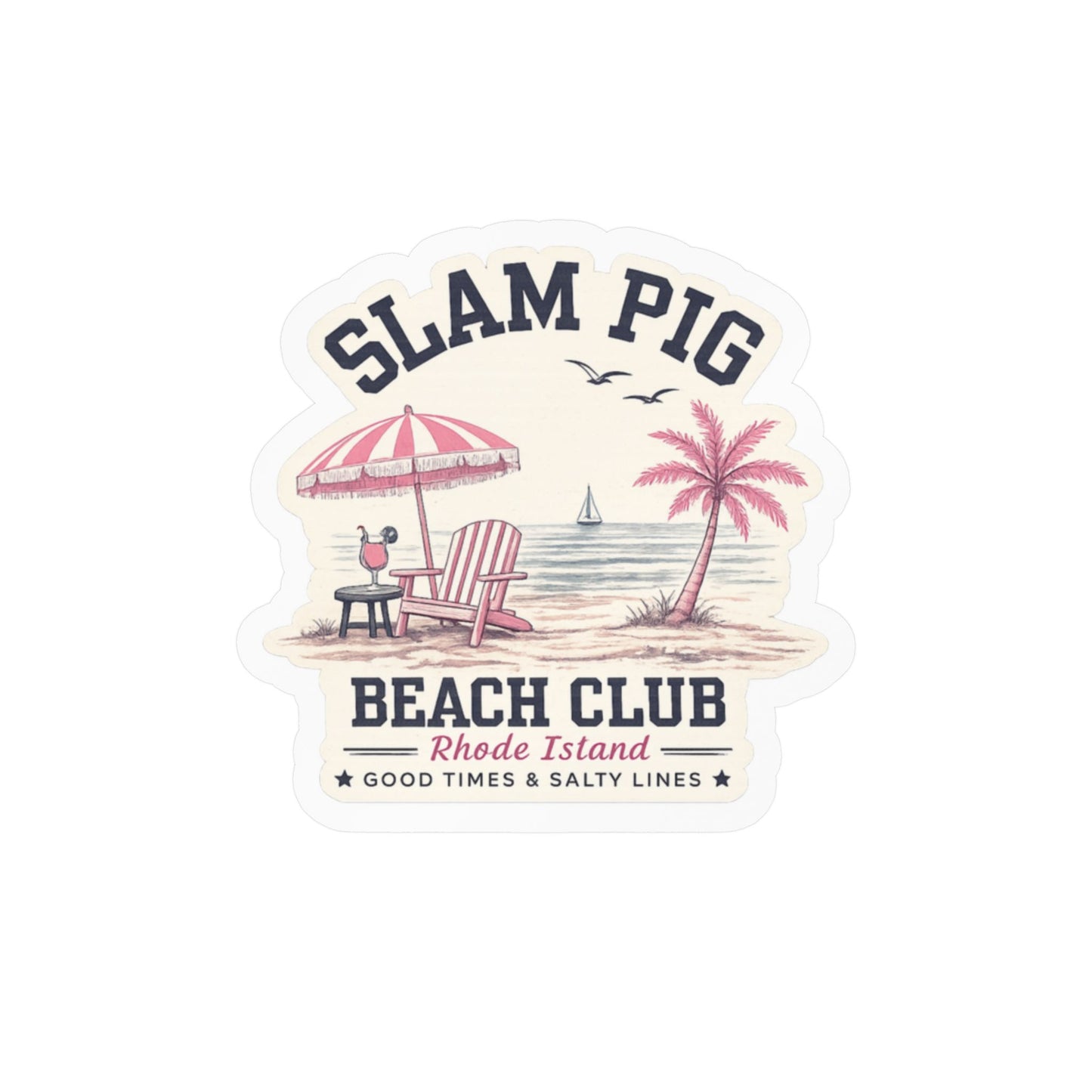 Slam Pig Beach Club Sticker, Rhode Island Beach Sticker, Coastal Preppy Decal, Pink Navy Summer Sticker, Yacht Club Vibes, RHORI