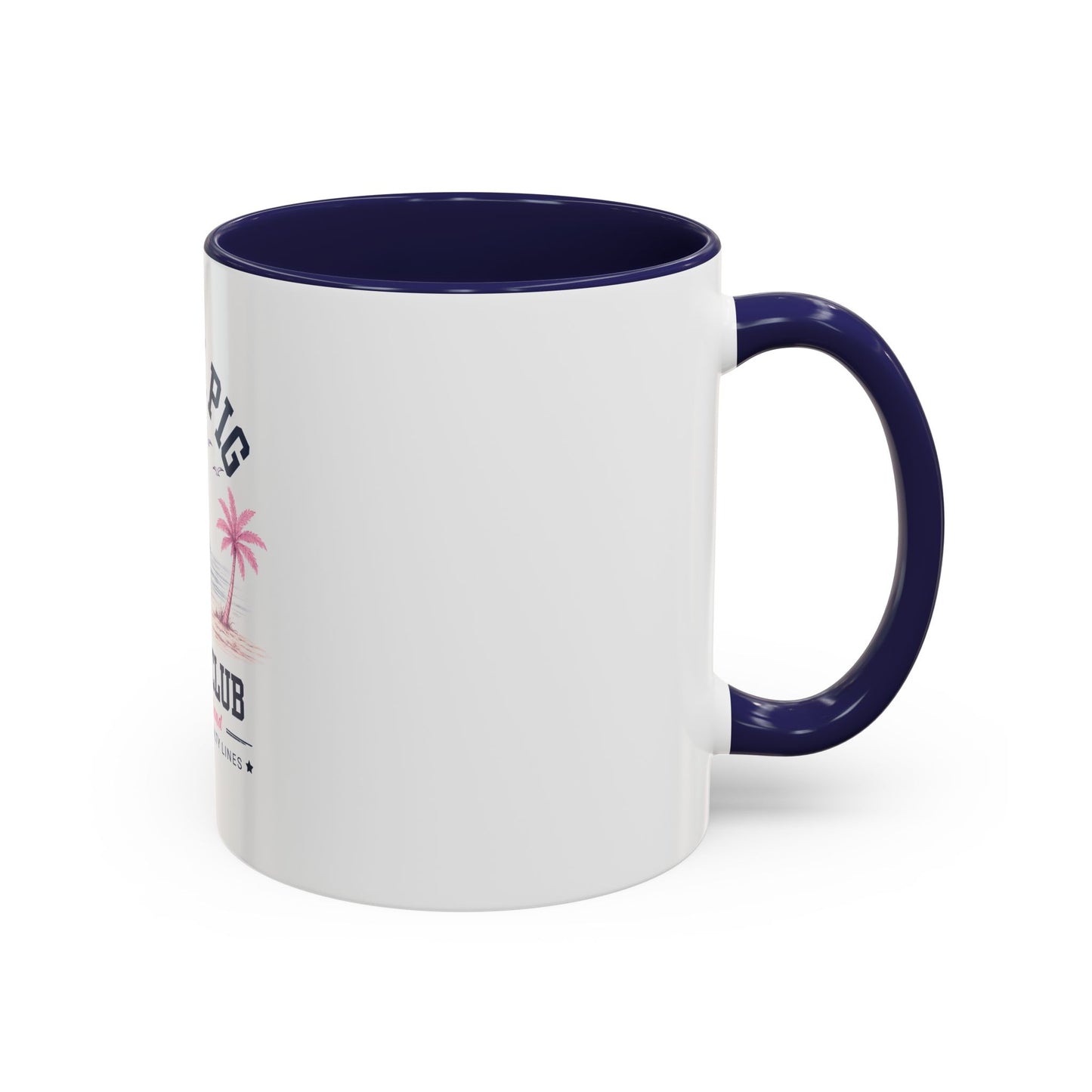 Slam Pig Beach Club Mug | Rhode Island Coffee Mug | Coastal Beach Lover Gift | Nautical Pink & Navy Mug | Funny Vacation Mug | Ceramic Cup