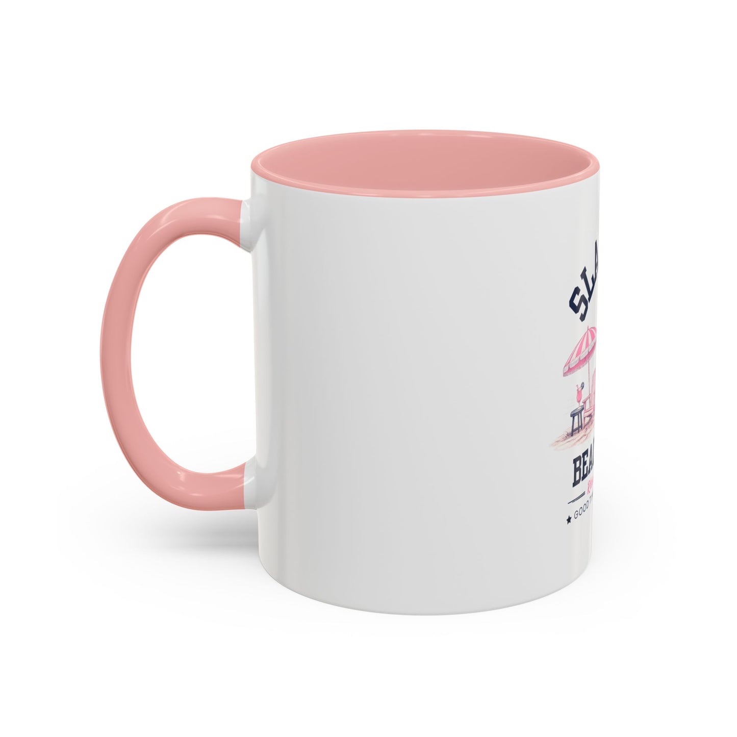 Slam Pig Beach Club Mug | Rhode Island Coffee Mug | Coastal Beach Lover Gift | Nautical Pink & Navy Mug | Funny Vacation Mug | Ceramic Cup
