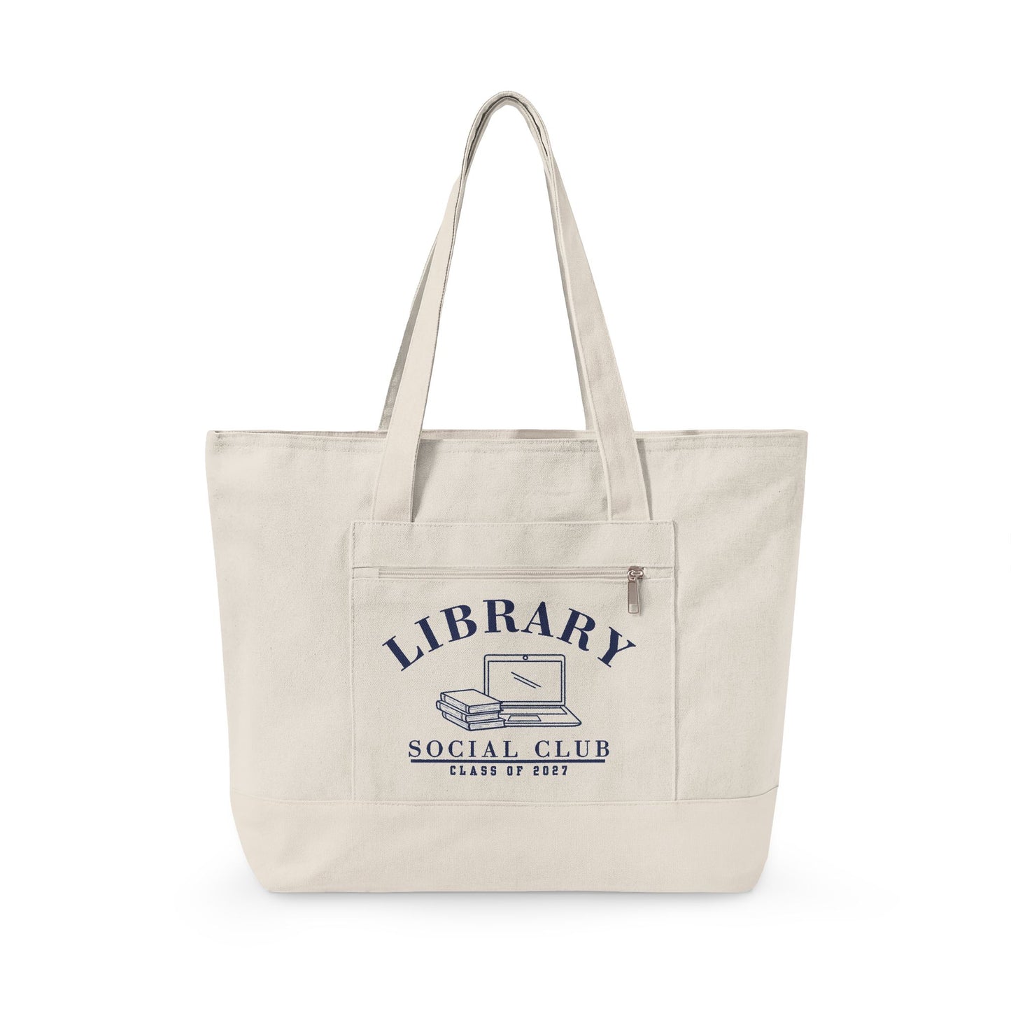 Class of 2027, Library Social Club Canvas Tote Bag, Zippered Book Lover Gift for Readers | Back to School | Personalize it!
