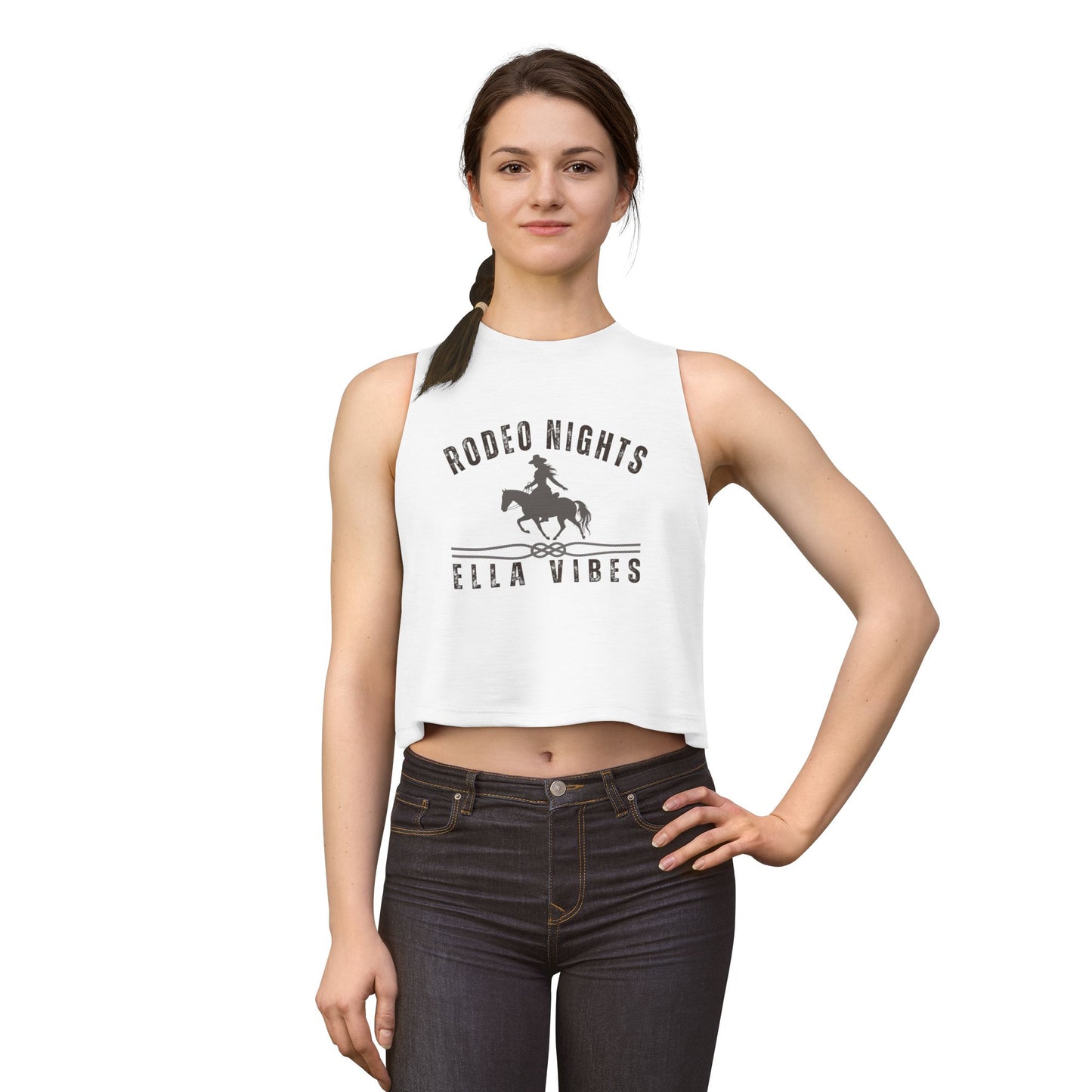 Rodeo Nights Ella Vibes Cowgirl Graphic Crop Top | Western Horse Rider Design