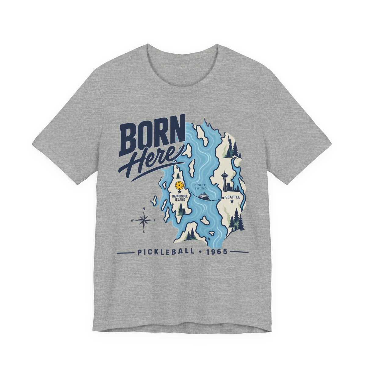 Born Here Bainbridge Island Pickleball 1965 Unisex Tee