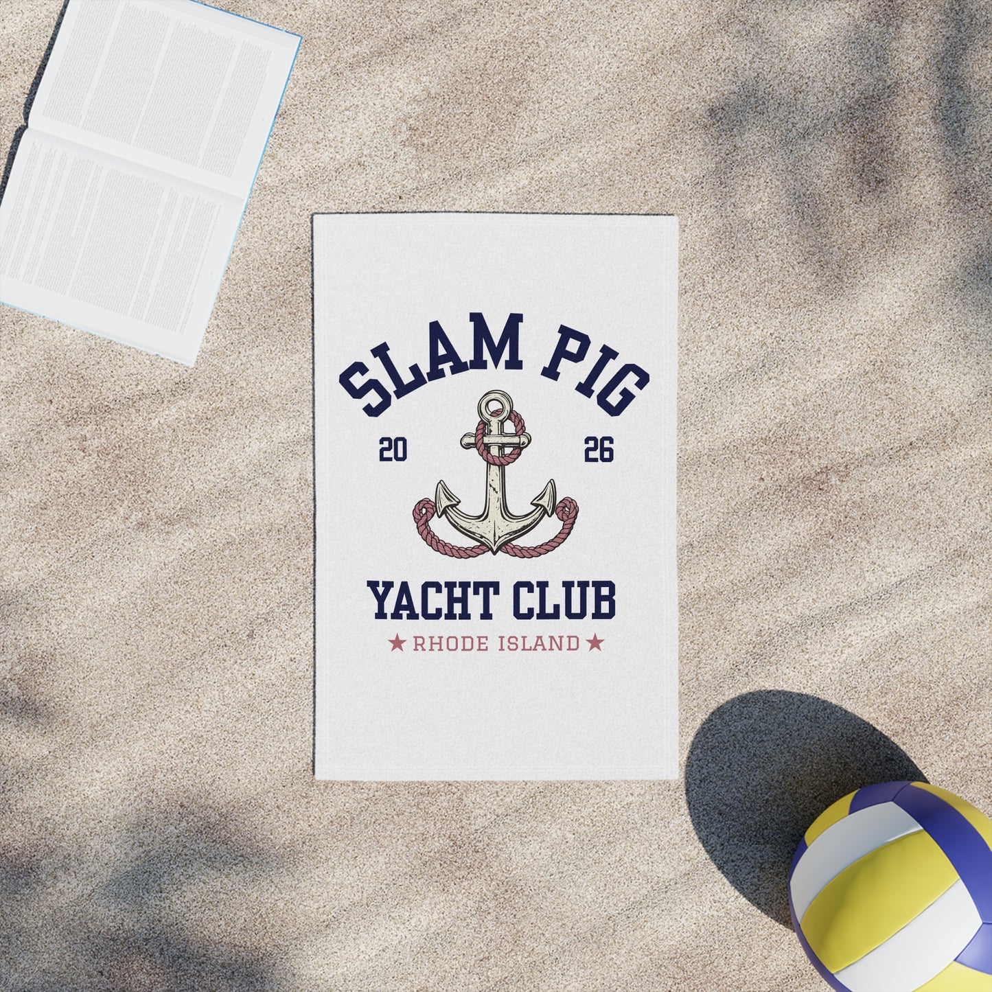 Slam Pig Yacht Club Towel, Rhode Island Yacht Club Towel, Coastal Pool Towel, Pink Navy Yacht Towel, Summer Vacation Gift, RHORI
