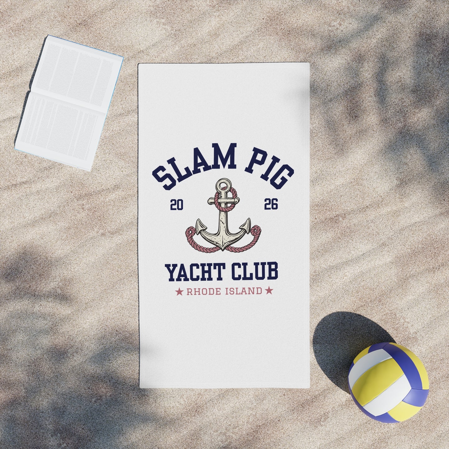 Slam Pig Yacht Club Towel, Rhode Island Yacht Club Towel, Coastal Pool Towel, Pink Navy Yacht Towel, Summer Vacation Gift, RHORI