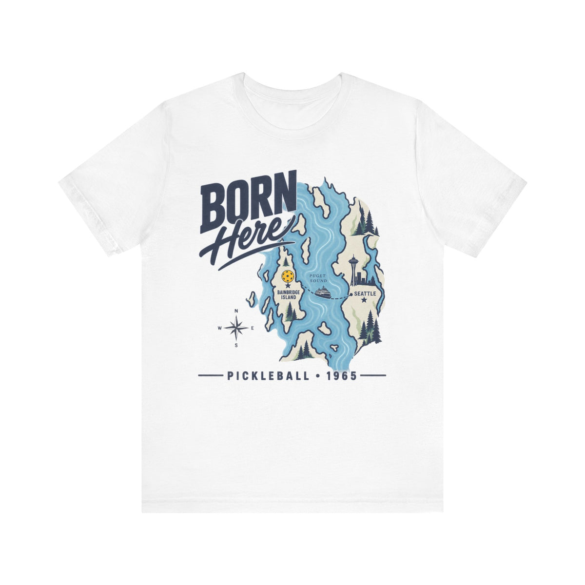 Born Here Bainbridge Island Pickleball 1965 Unisex Tee