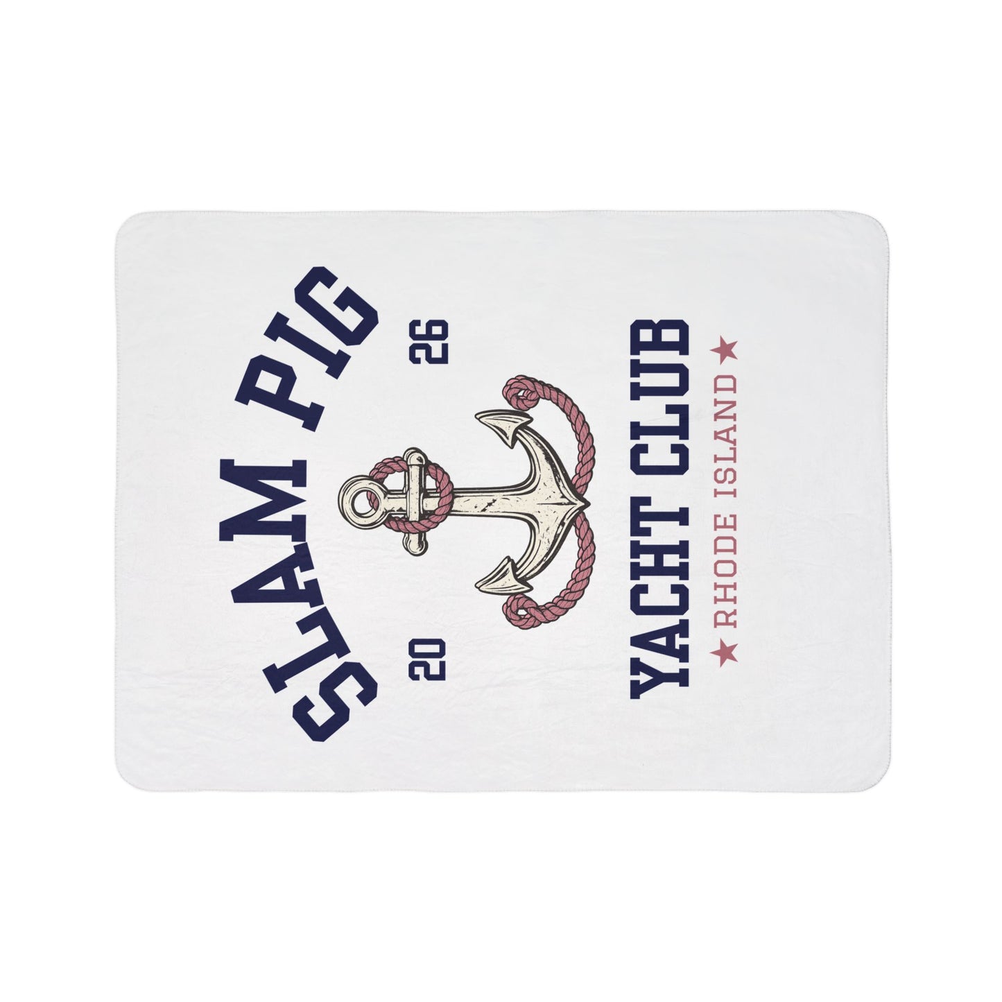 Slam Pig Yacht Club Sherpa Fleece Blanket, Coastal Throw Blanket, Nautical Blanket, Boat Blanket, Beach House Decor, Gift | RHORI