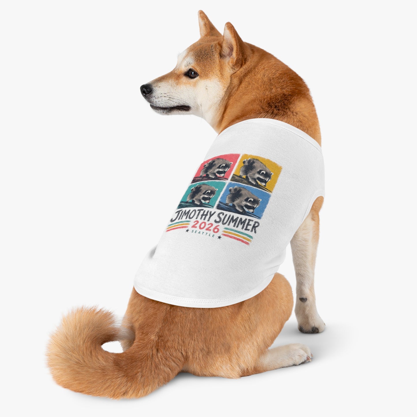 Jimothy Summer 2026 Pet Shirt, Seattle Raccoon Dog Tee, Funny Summer Pet Shirt, Retro Pop Art Cat & Dog Shirt, PNW Pet Apparel