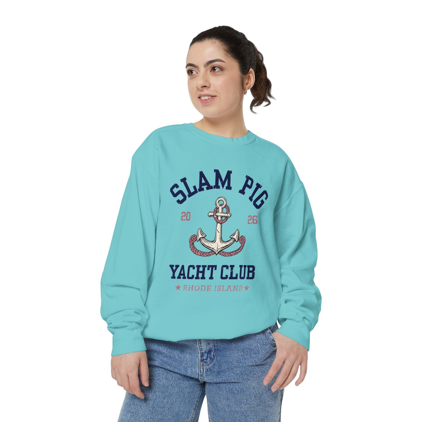 Slam Pig Yacht Club Sweatshirt, Rhode Island RHORI, Coastal Crewneck, Nautical Sweatshirt, Beach Gift