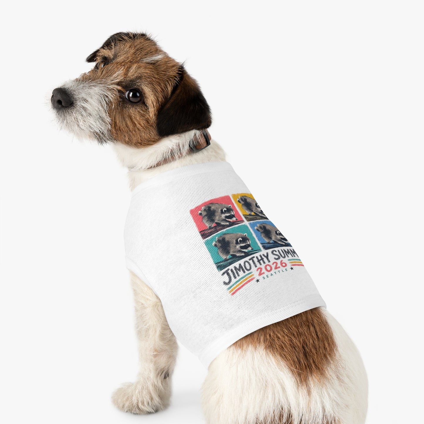 Jimothy Summer 2026 Pet Shirt, Seattle Raccoon Dog Tee, Funny Summer Pet Shirt, Retro Pop Art Cat & Dog Shirt, PNW Pet Apparel
