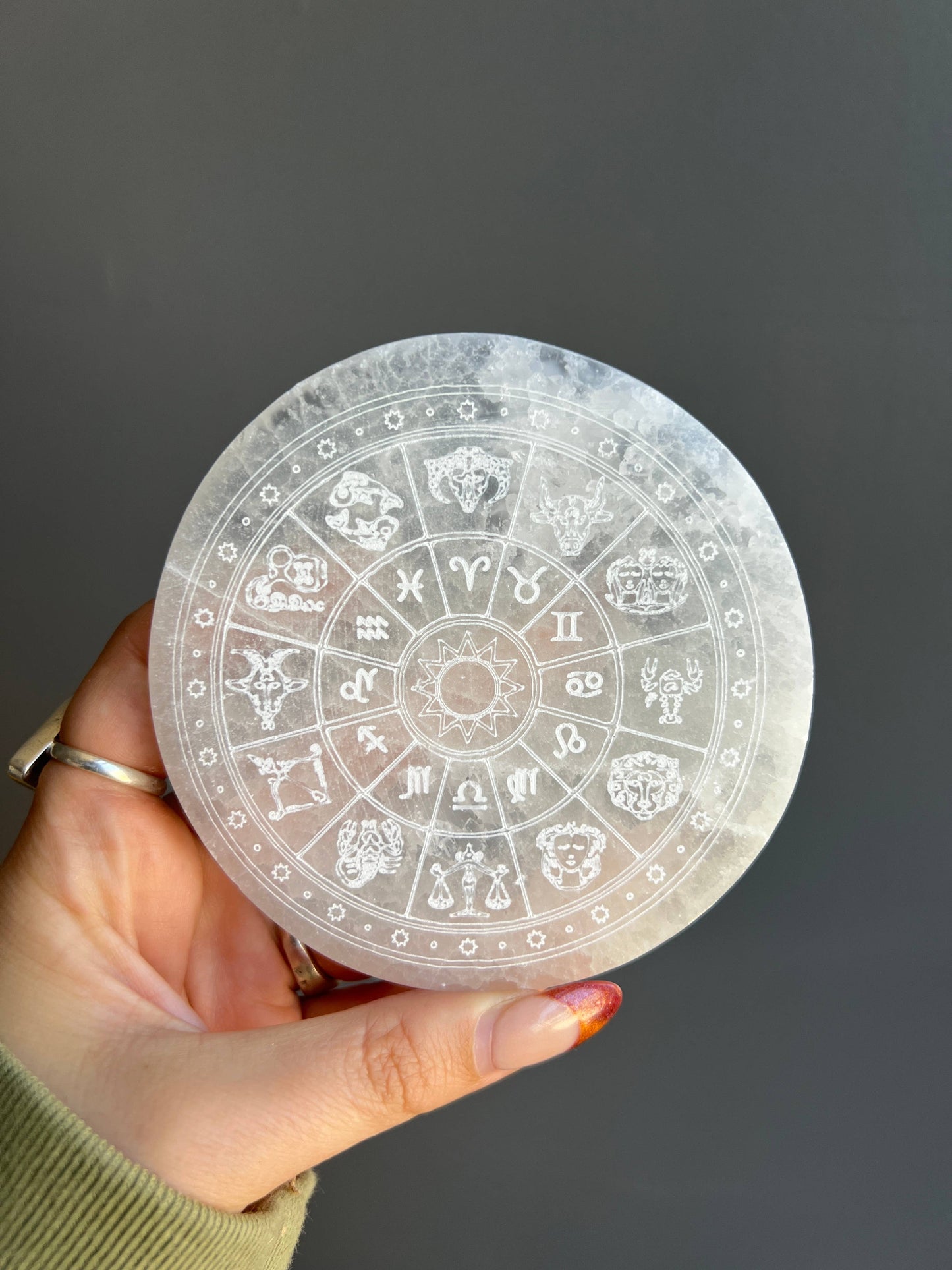 Selenite Etched Zodiac Crystal Plate