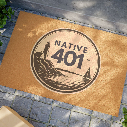 Rhode Island | Local Pride | Native 401 Doormat | Coastal Lighthouse Sailboat Welcome Mat