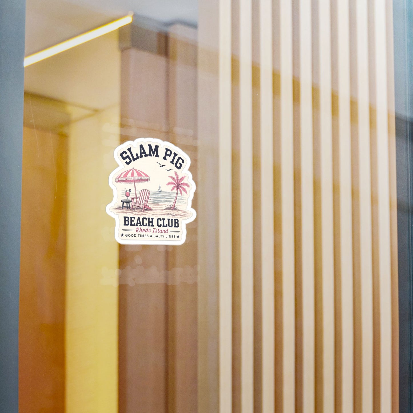 Slam Pig Beach Club Sticker, Rhode Island Beach Sticker, Coastal Preppy Decal, Pink Navy Summer Sticker, Yacht Club Vibes, RHORI