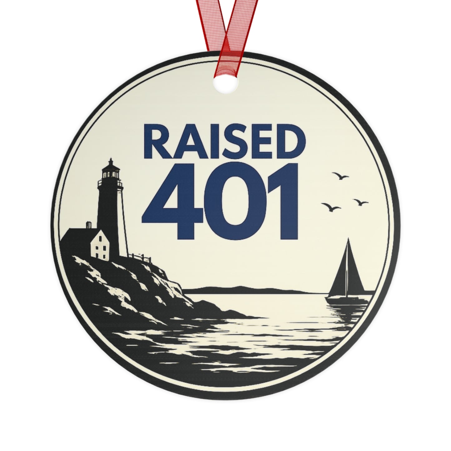 Raised 401 Lighthouse Sailboat Metal Ornament | Rhode Island Coastal Keepsake