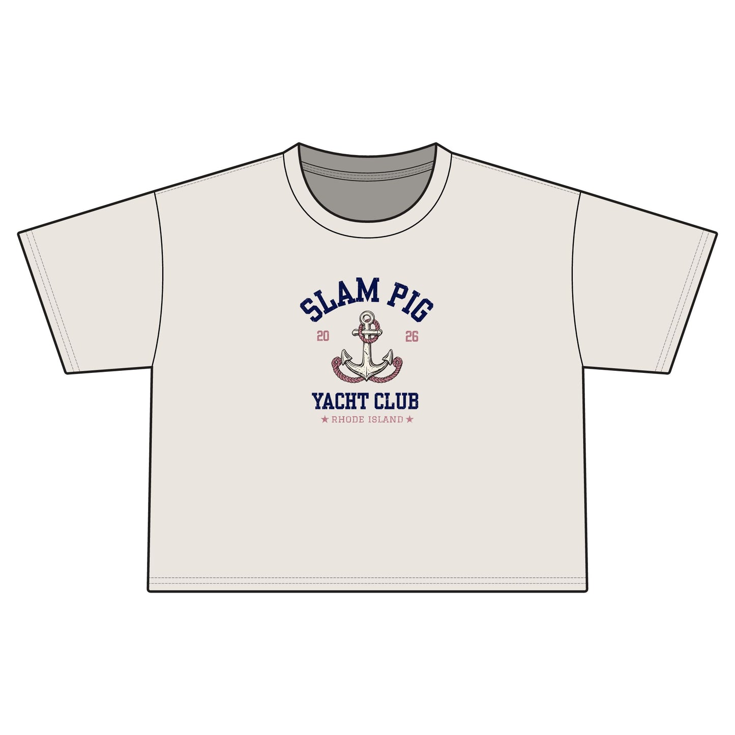 Rhode Island Slam Pig Yacht Club Cropped Tee | Anchor Nautical Graphic Crop Shirt | RHORI