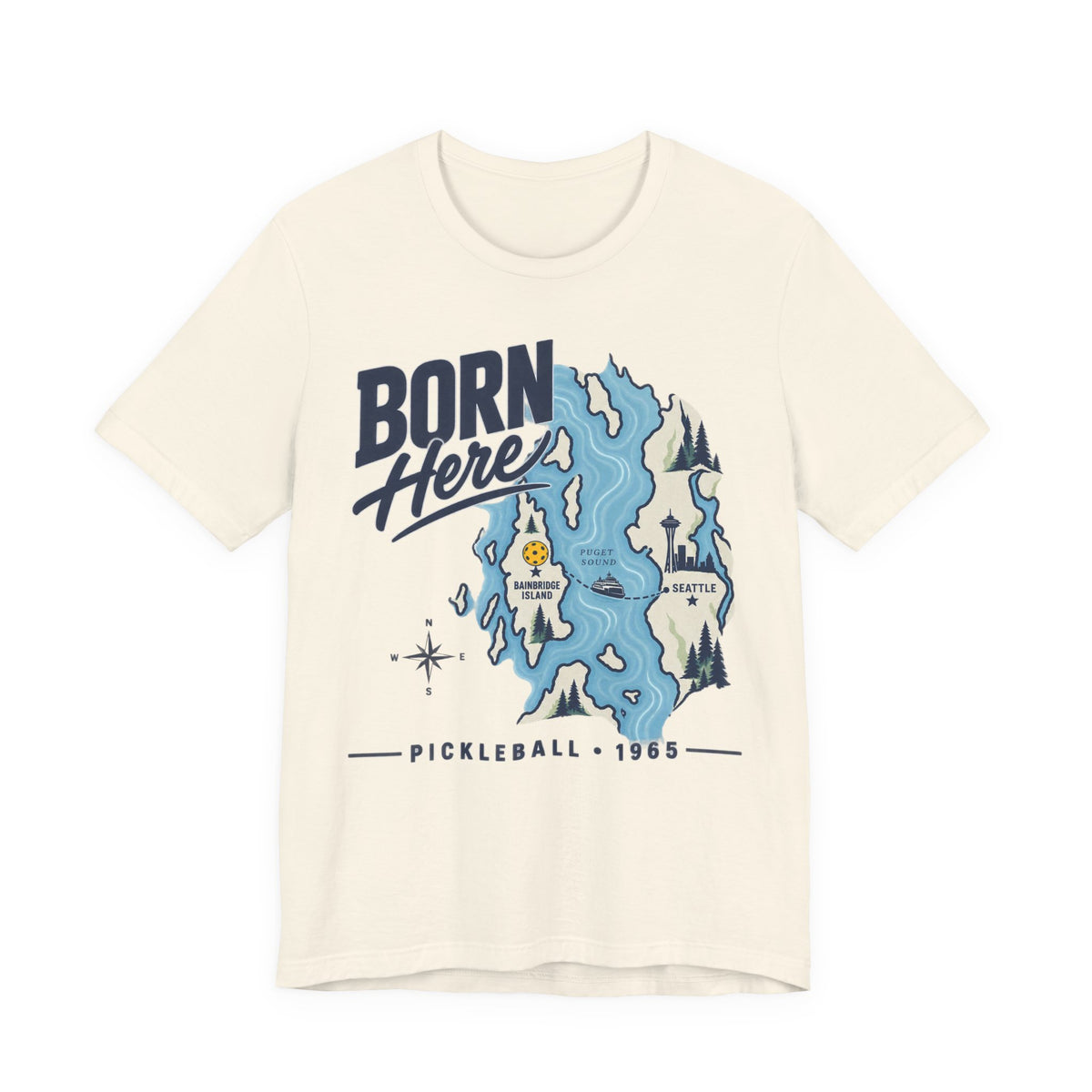 Born Here Bainbridge Island Pickleball 1965 Unisex Tee
