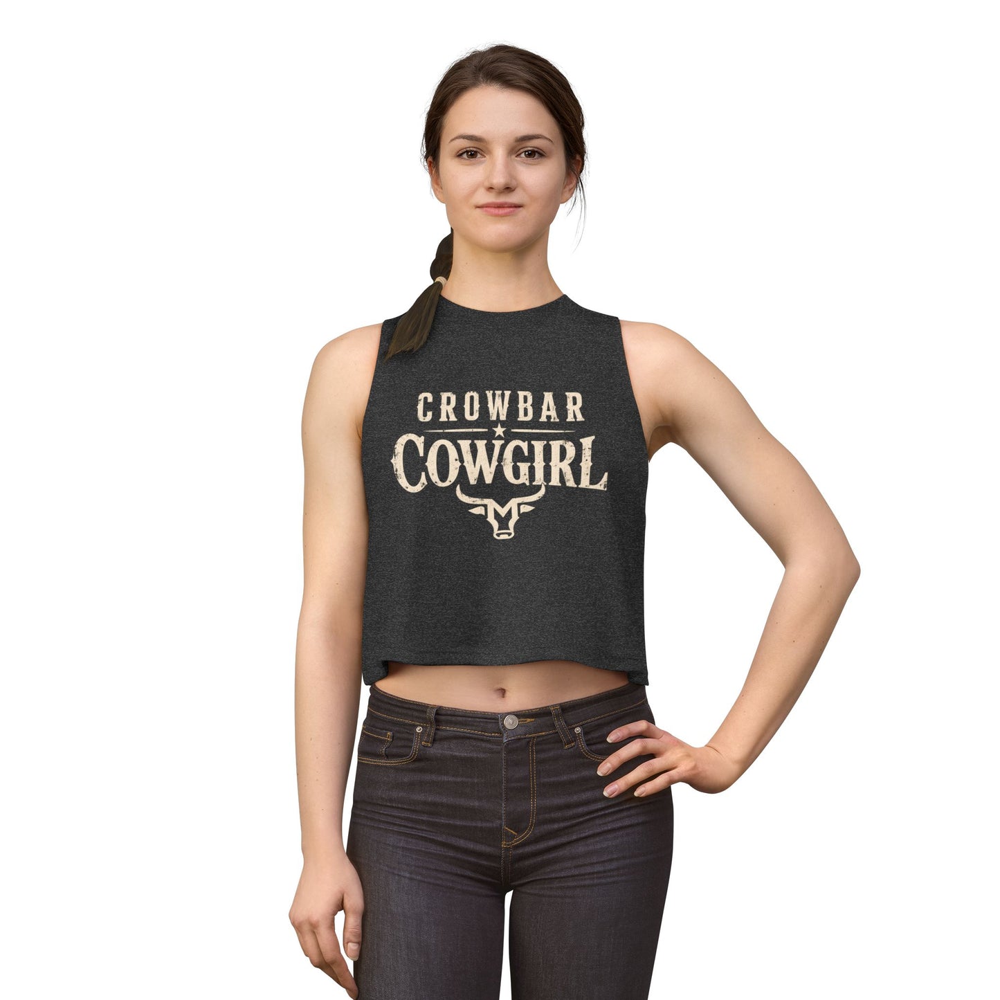 Crowbar Cowgirl Crop Top, Western Graphic Tank, Country Girl Style, Rodeo Fashion, Bella Canvas 6682