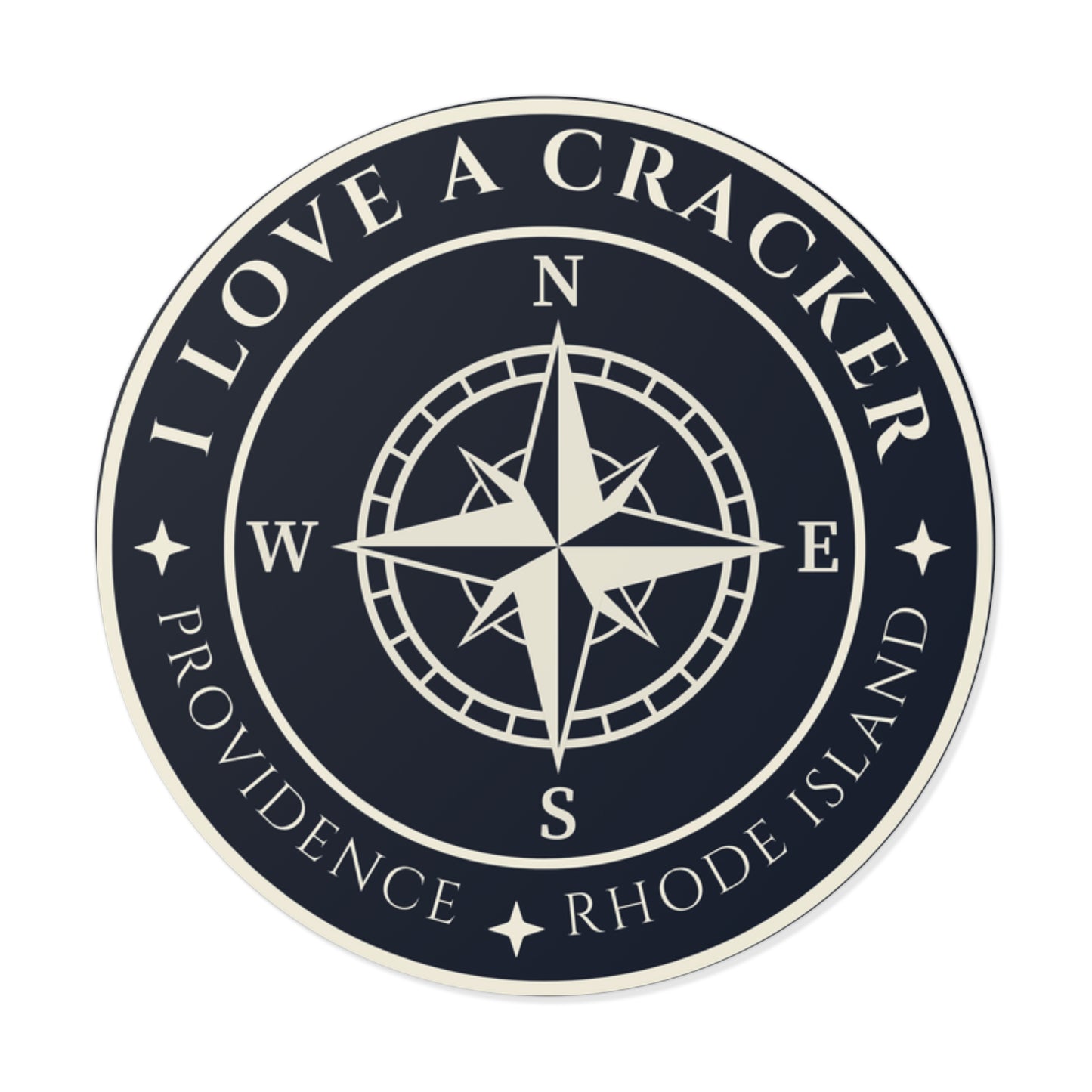 I Love A Cracker compass sticker | Round Vinyl Sticker Providence Rhode Island