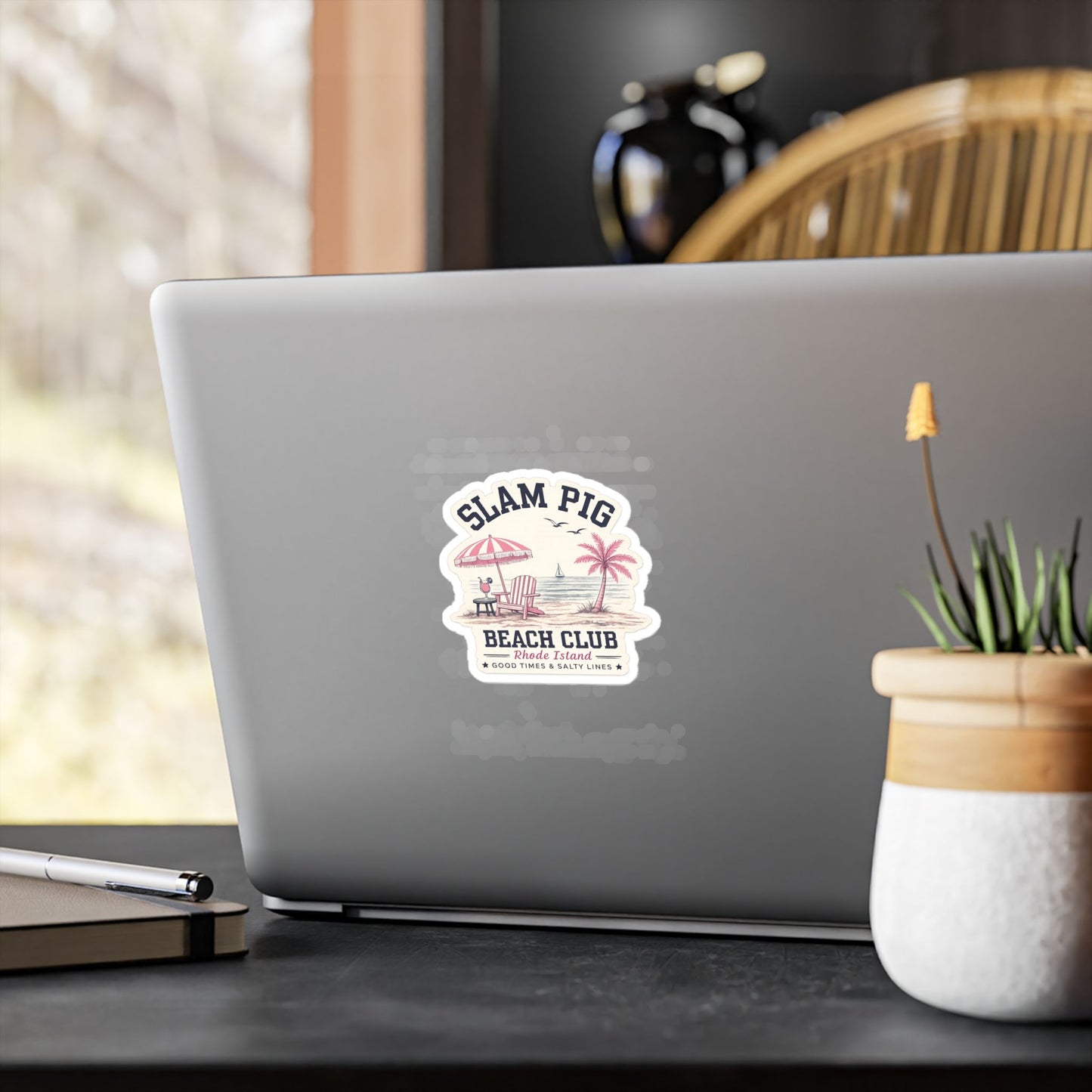 Slam Pig Beach Club Sticker, Rhode Island Beach Sticker, Coastal Preppy Decal, Pink Navy Summer Sticker, Yacht Club Vibes, RHORI