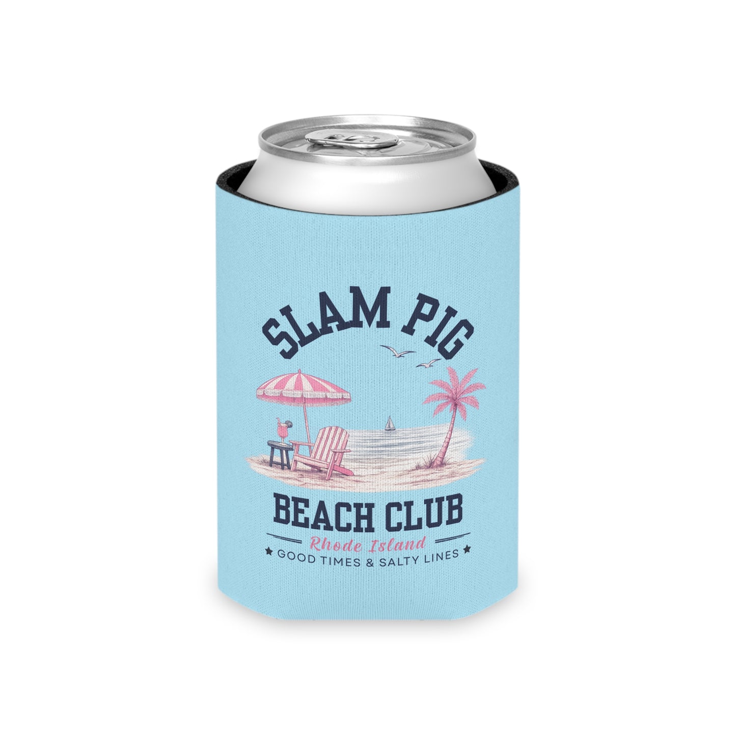 Slam Pig Beach Club Can Cooler, Rhode Island Drink Cooler, Beach Lover Gift, Slim & Regular Can Cooler, Coastal Summer Gift