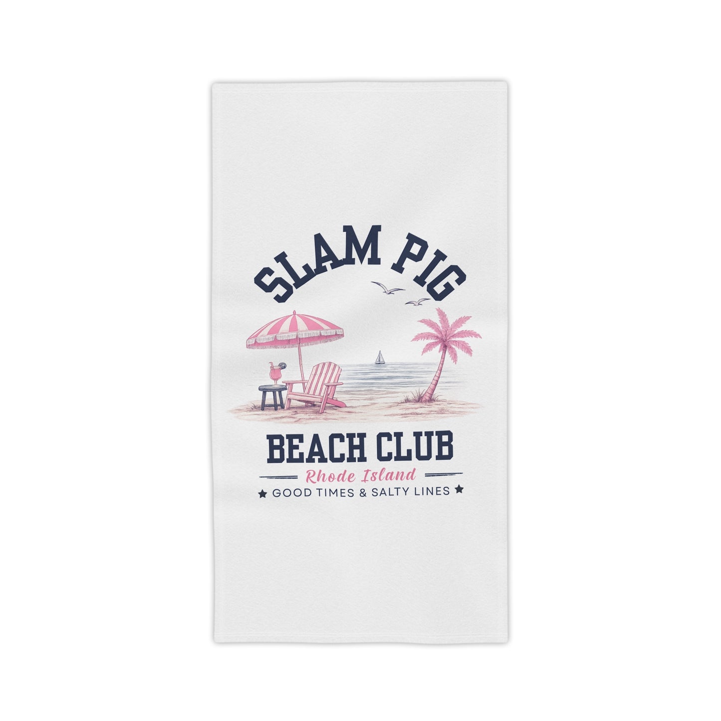 Slam Pig Beach Towel, Rhode Island Beach Club Towel, Coastal Pool Towel, Pink Navy Beach Towel, Summer Vacation Gift, RHORI