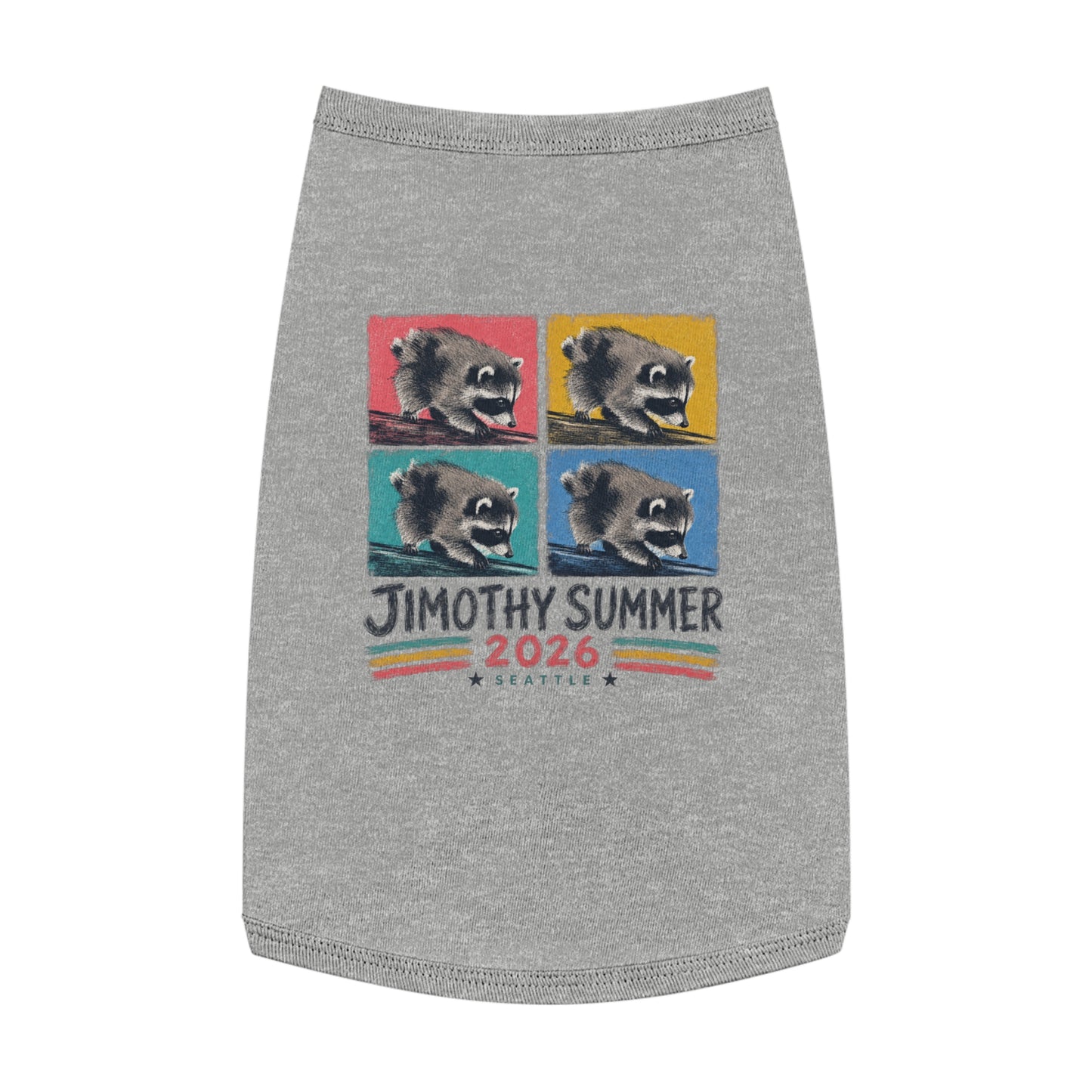 Jimothy Summer 2026 Pet Shirt, Seattle Raccoon Dog Tee, Funny Summer Pet Shirt, Retro Pop Art Cat & Dog Shirt, PNW Pet Apparel