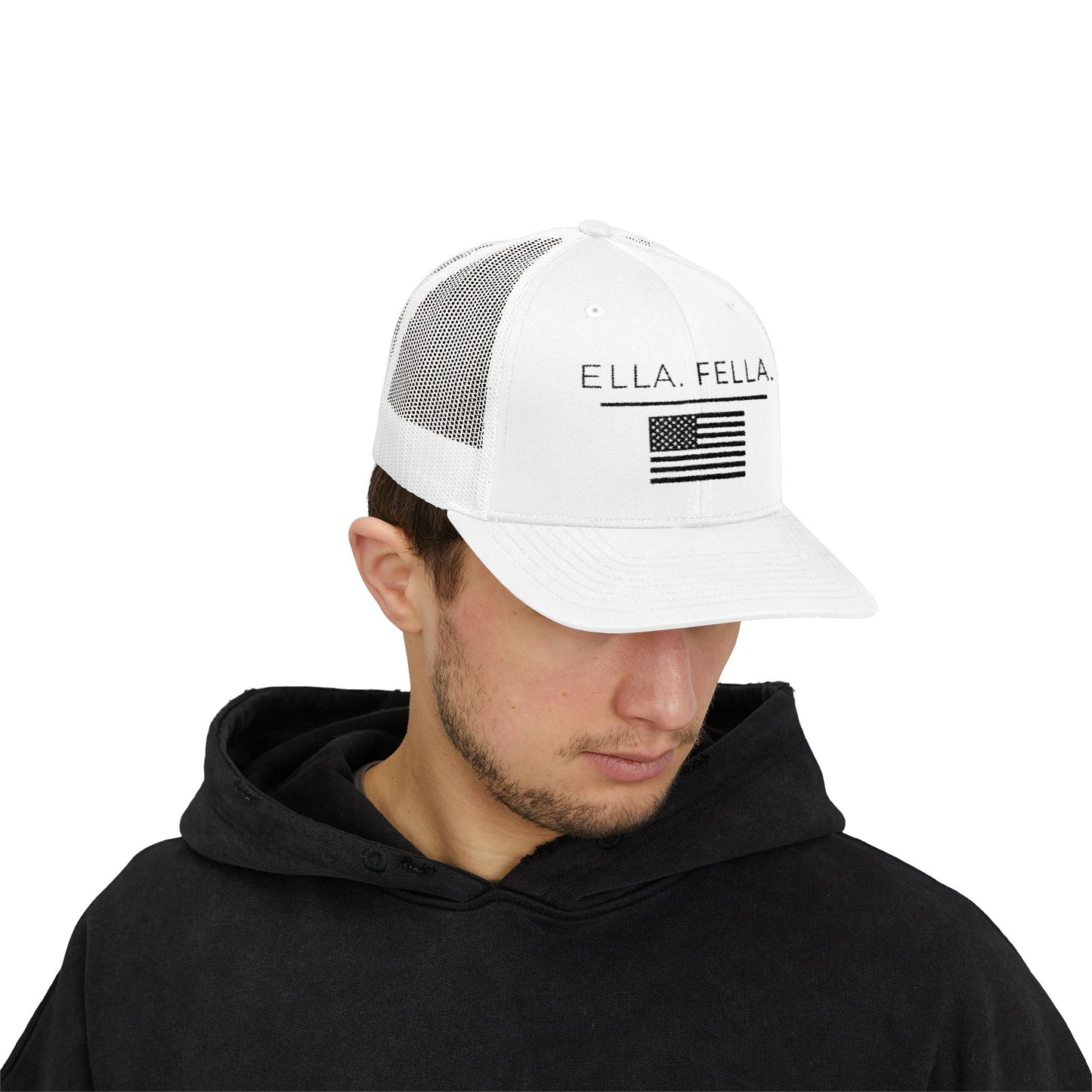 Ella Fella American Flag Trucker Hat, Embroidered Snapback Cap, Patriotic Mesh Hat, USA Hat for Men, Country Concert Hat