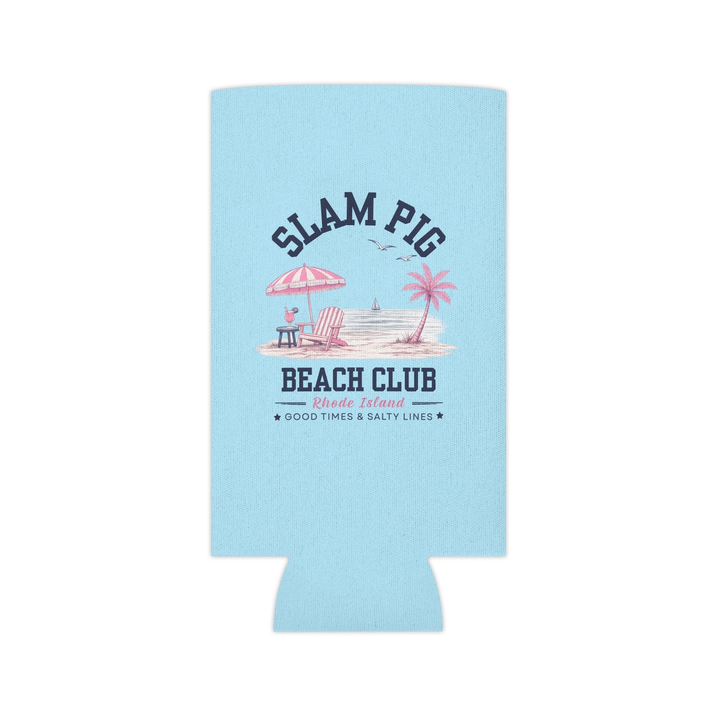 Slam Pig Beach Club Can Cooler, Rhode Island Drink Cooler, Beach Lover Gift, Slim & Regular Can Cooler, Coastal Summer Gift