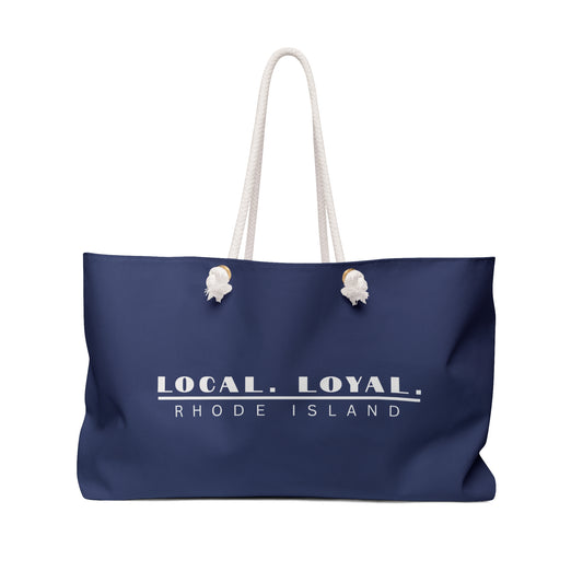 Local Loyal Rhode Island Weekender Bag | Navy Nautical Quote Tote