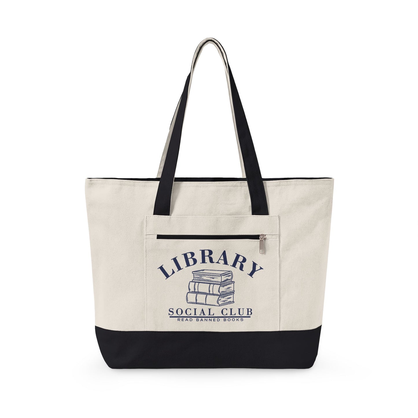 Read Banned Books, Library Social Club Canvas Tote Bag, Zippered Book Lover Gift for Readers, Librarians, Teachers, Personalize it!