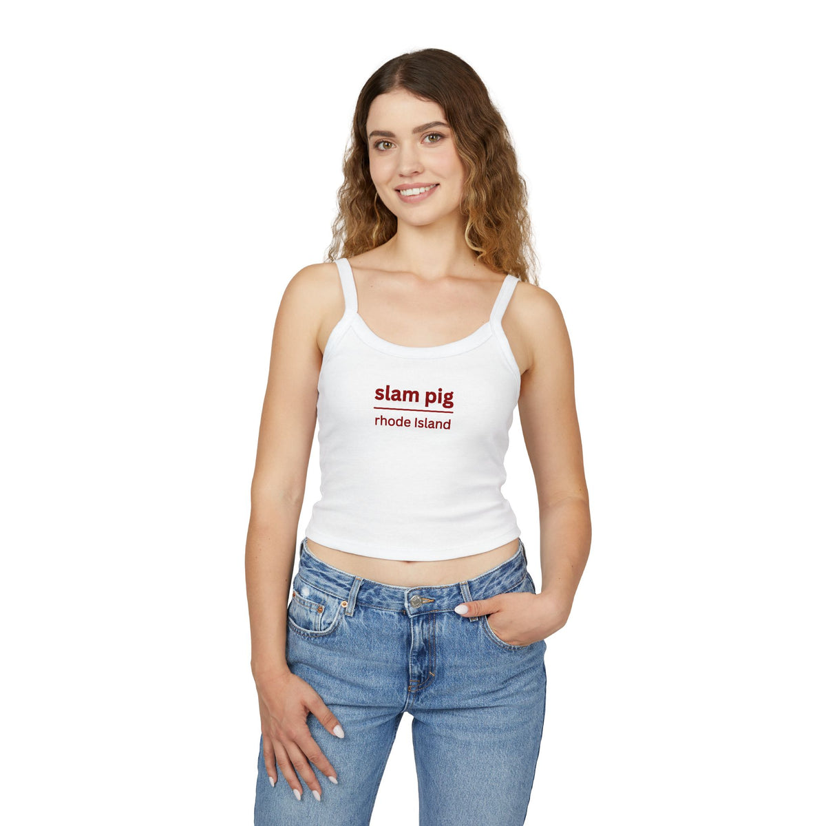Slam Pig Rhode Island Y2K Baby Tee | Ironic Reality TV Slogan Crop Top | Trendy Red Text Graphic Tee