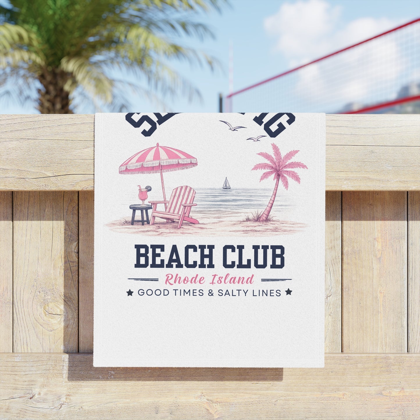 Slam Pig Beach Towel, Rhode Island Beach Club Towel, Coastal Pool Towel, Pink Navy Beach Towel, Summer Vacation Gift, RHORI