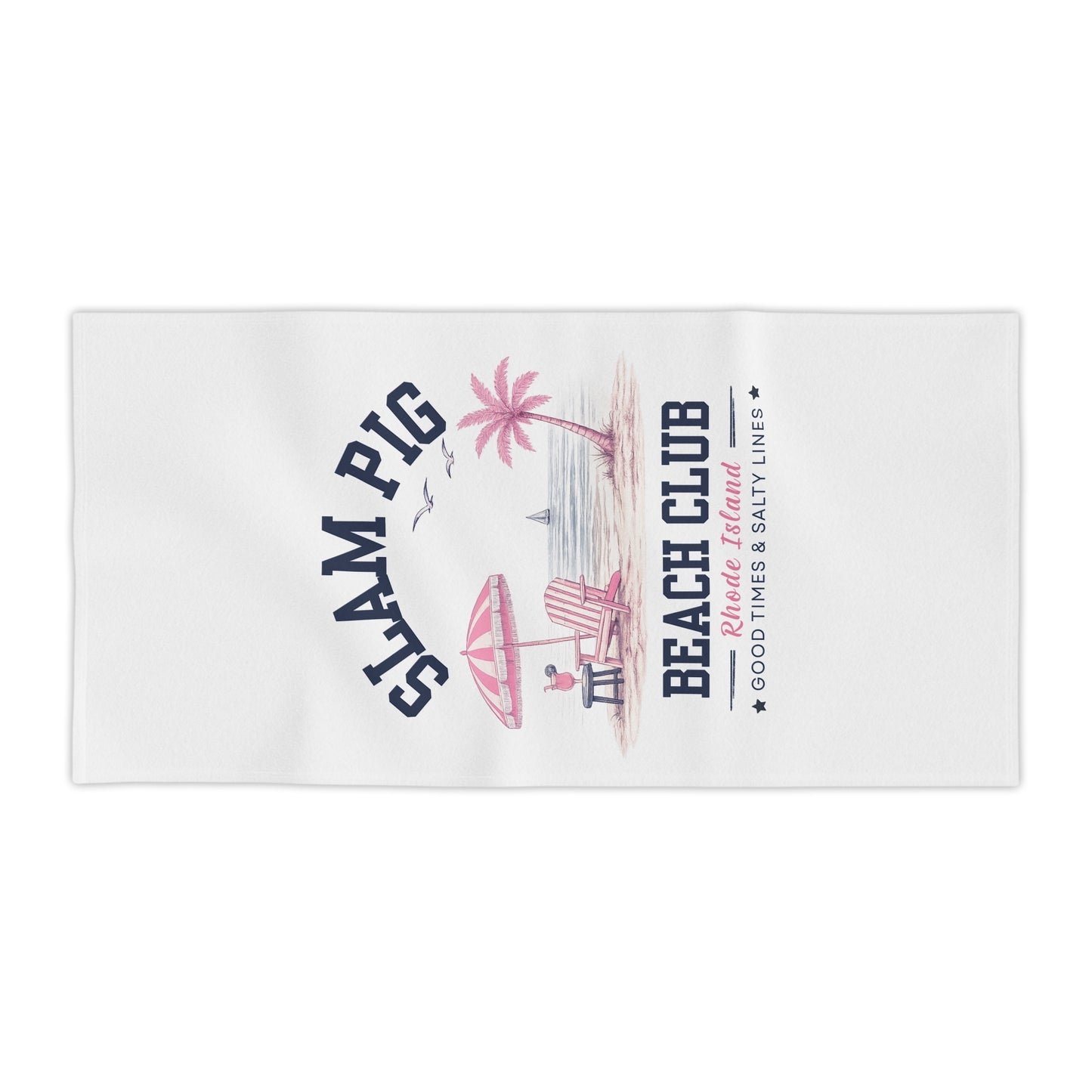 Slam Pig Beach Towel, Rhode Island Beach Club Towel, Coastal Pool Towel, Pink Navy Beach Towel, Summer Vacation Gift, RHORI