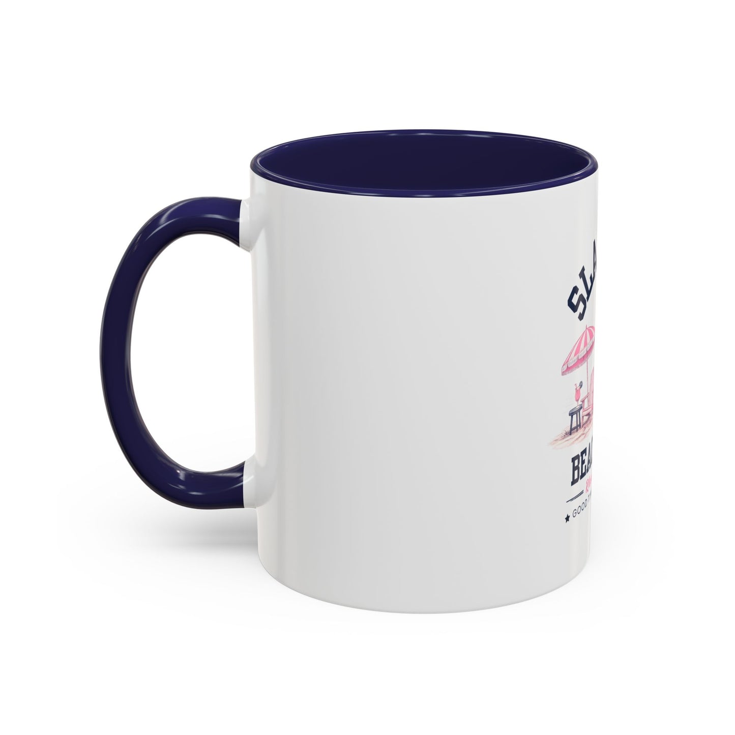 Slam Pig Beach Club Mug | Rhode Island Coffee Mug | Coastal Beach Lover Gift | Nautical Pink & Navy Mug | Funny Vacation Mug | Ceramic Cup