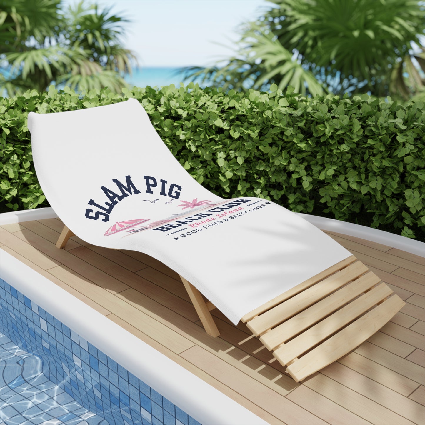 Slam Pig Beach Towel, Rhode Island Beach Club Towel, Coastal Pool Towel, Pink Navy Beach Towel, Summer Vacation Gift, RHORI