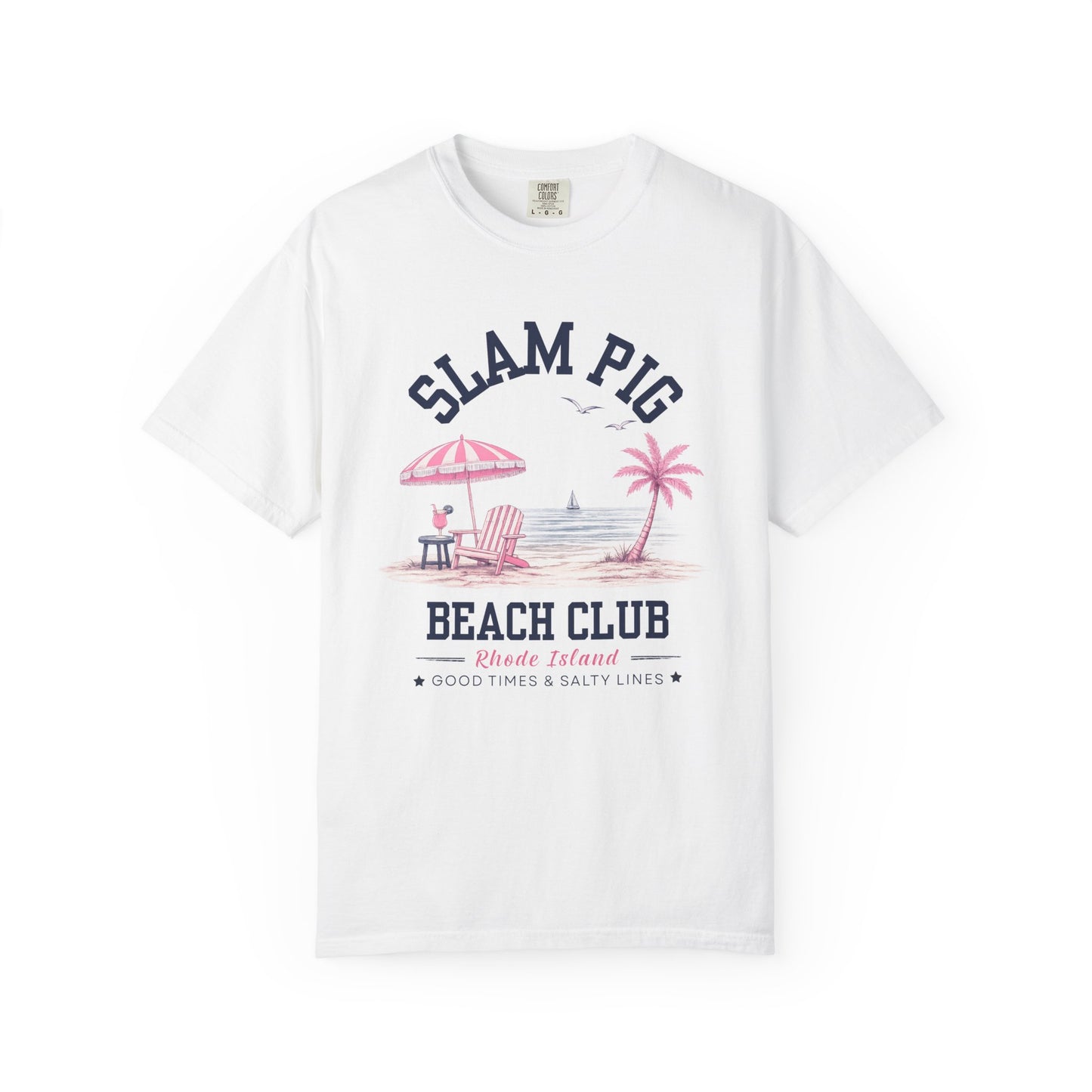 Slam Pig Beach Club Shirt, Rhode Island Beach Tee, Coastal Summer Shirt, Comfort Colors Chambray Graphic Tee, Nautical Gift, RHORI