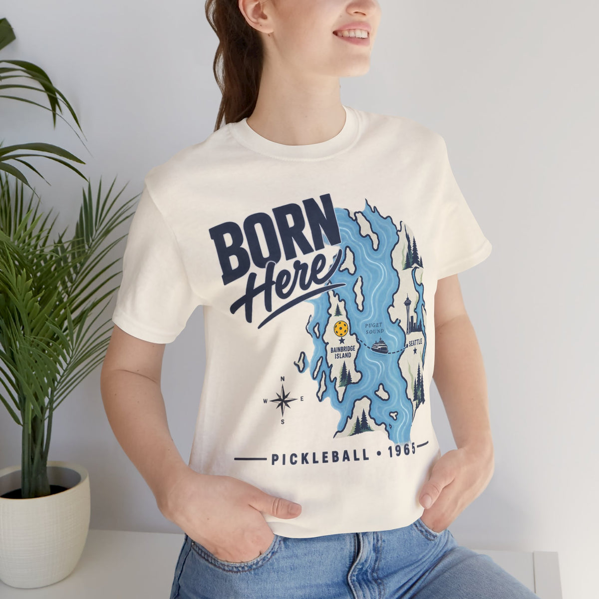 Born Here Bainbridge Island Pickleball 1965 Unisex Tee